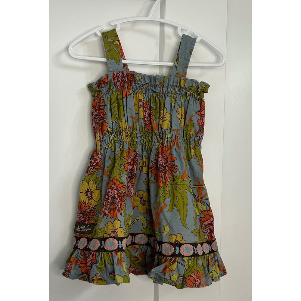 Matilda Jane Girls Floral Smocked Ruffle Dress Blue Orange Green Size 6